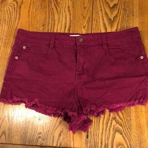 Magenta denim shorts